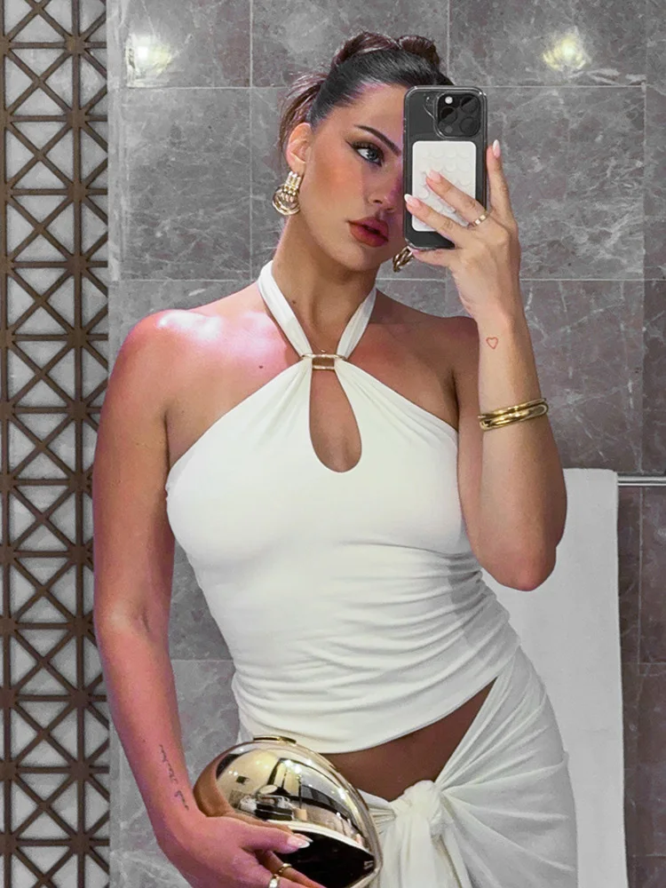 Trendix بلا أكمام Bodycon القمم للنساء الجوف خارج قبالة الكتف الرسن الرقبة سترة عطلة موضة عارية الذراعين الدانتيل يصل فام