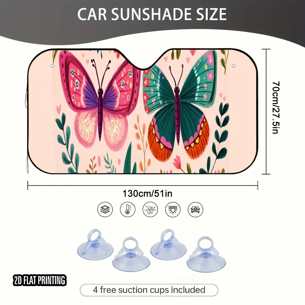 1pc Vibrant Garden Butterfly Dance Car Sunshade With 4 Suction Cups – Foldable, Easy-to-Store Design, Keeps Your Car Cool & Prot