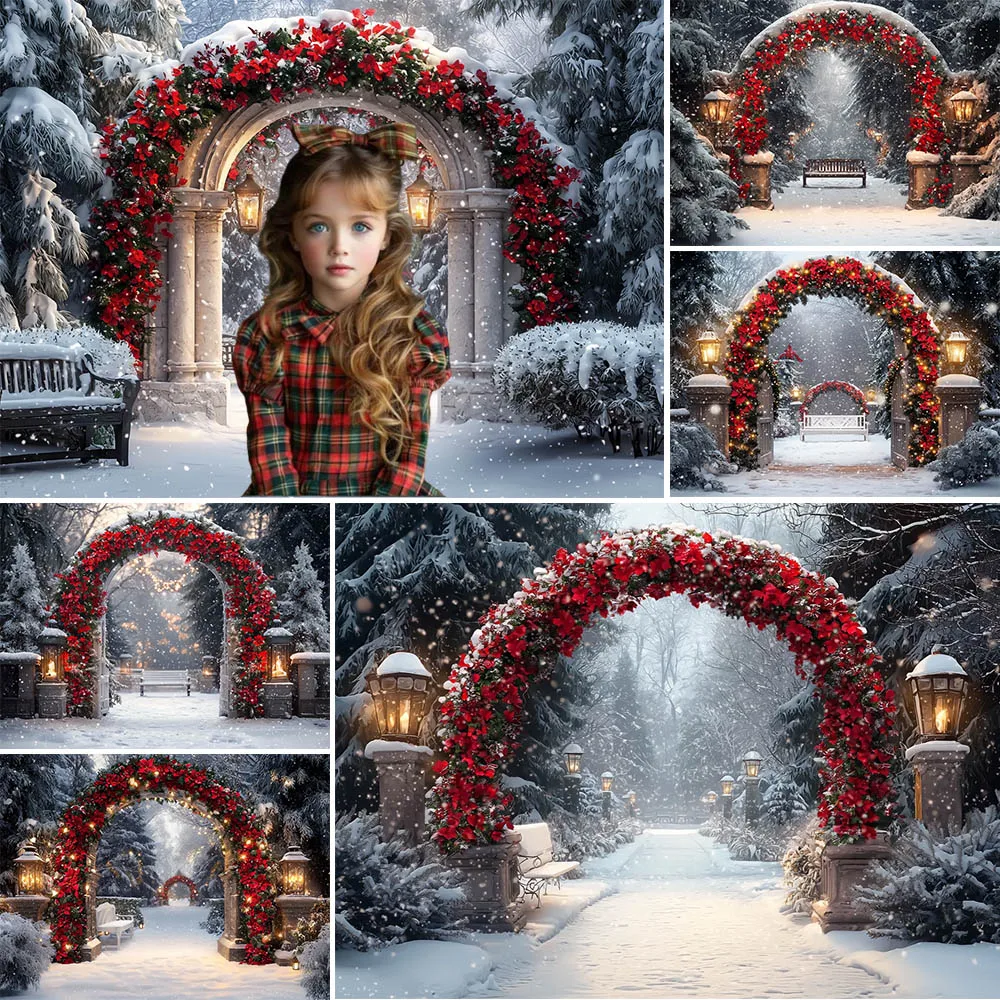 

Winter Christmas Photography Background Xmas Garland Garden Decoration Kids Holiday Portraits Photo Backdrops Studio Props