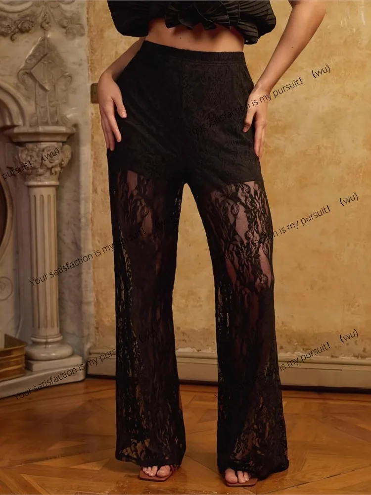 

Zoci-сексуальные черные кружевные брюки, модные сетчатые брюки Spice Girl, брюки для пирсинга, повседневные вечерние брюки
