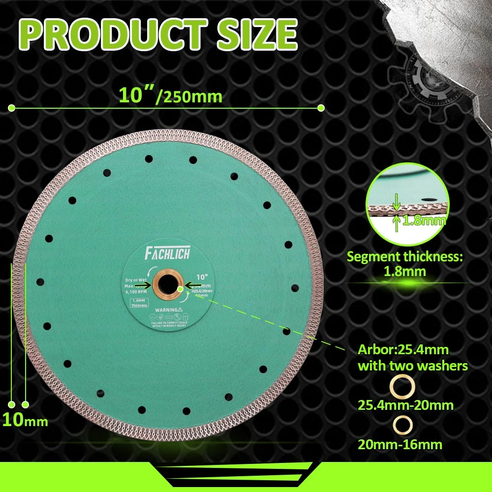 FACHLICH 1pc 250mm Diamond Saw Blade Cutting Disc 10inch X Mesh Turbo Rim Cutting Disc Dry Cutter Porcelain Granite Marble Stone