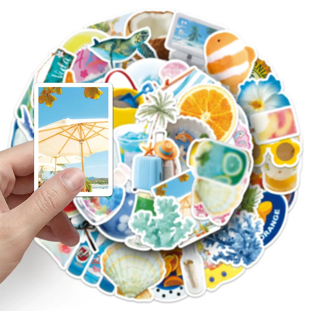 

10/30/50pcs INS Summer Beach Aesthetic Stickers Small Fresh Style Graffiti Decals Water Bottle Luggage Phone Sticker Decoraiton