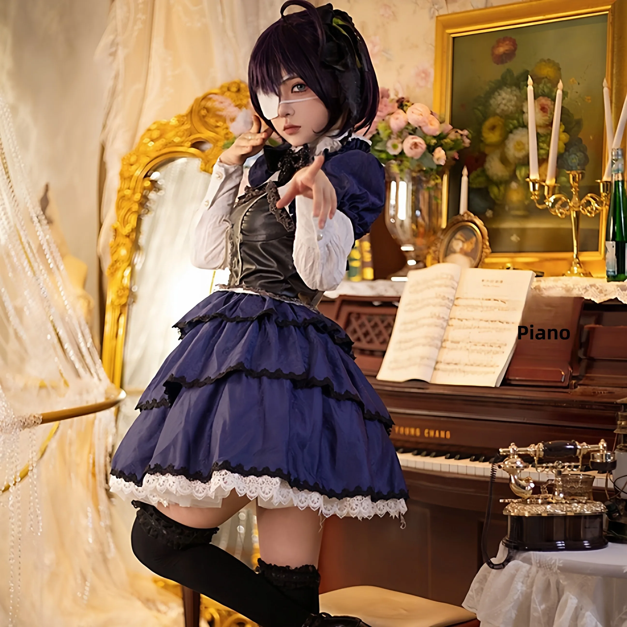 Gothic Dark Pattern Cosplay Dress Skirt Support Included Anime Series Niseiiki No Oishii Otome Cosplay Women's Dress