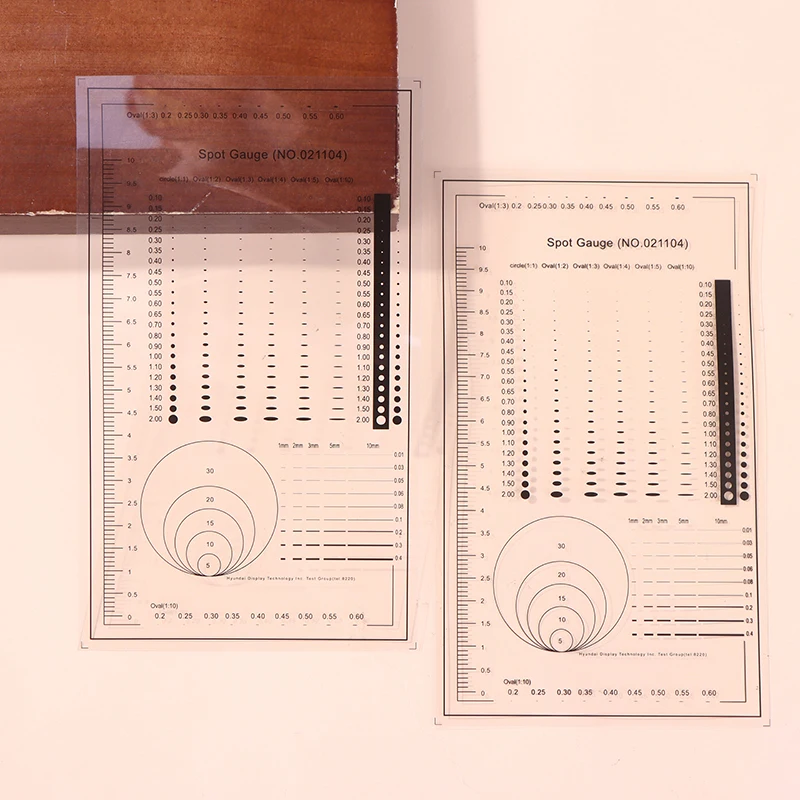 1/2 Stück Punktmesskarte, Vergleichskarte, Lineal, Punkt-, Linien- und Kreismessgerät, Mikrometer für Kratzerflächen, Kreise, Ellipsen, Durchmesser, Breite und Dicke