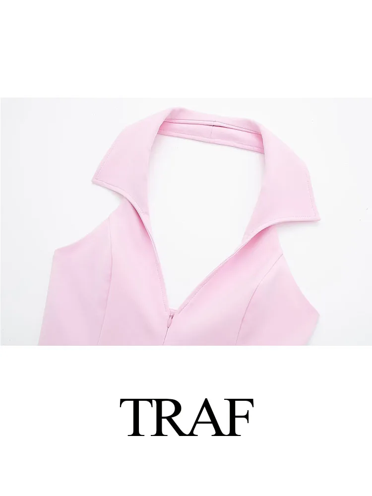 Imagem -05 - Traf-tops sem Mangas com Decote em v Feminino Tops com Suspensão sem Encosto Monocromático Decoração com Zíper Streetwear Chique Fino Verão Sexy 2023