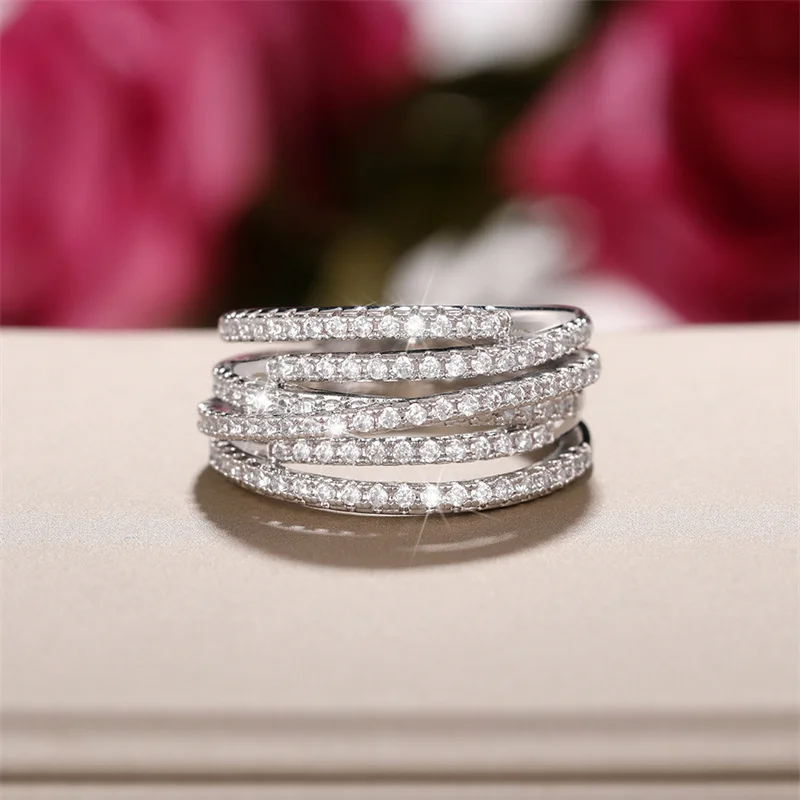 Huitan Luxury Cross Design Rings Full Paved CZ Stone Modern Fashion Sparkling Women\'s Rings Wedding Bands Jewelry Drop Shipping