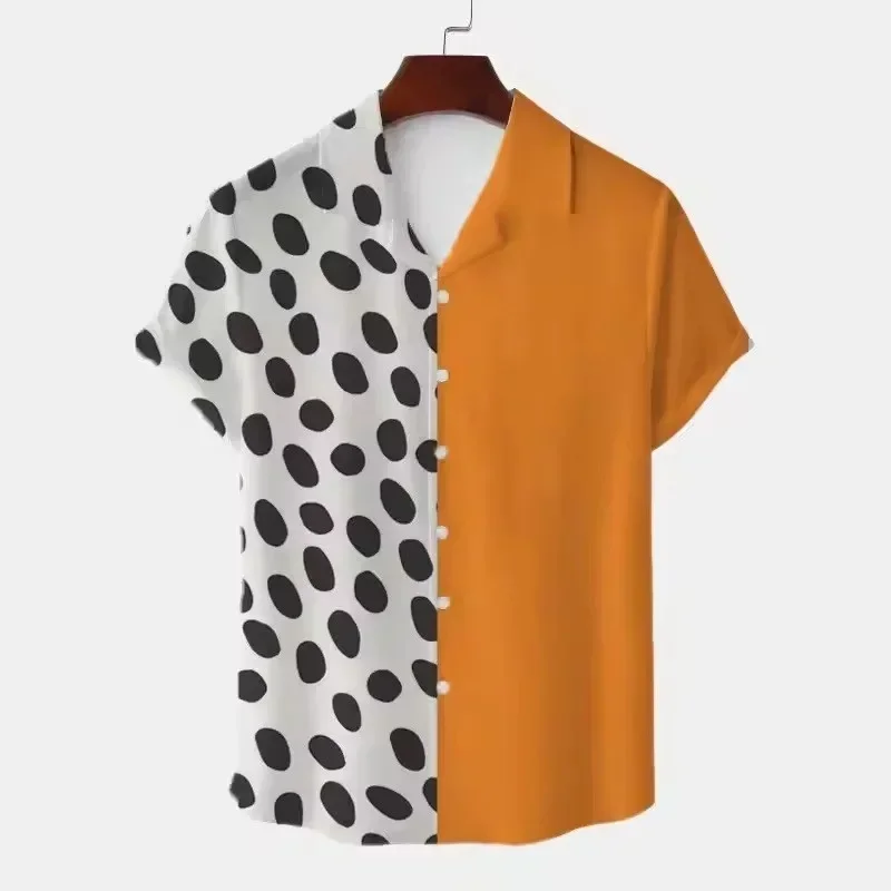 

Men's Short-sleeved Shirt with Polka Dot Print, Hawaiian Beach Lapel, Stylish Casual Men's Dress Shirt Retro Short Sleeve