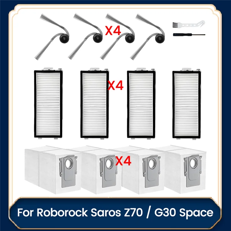 

A66T-14Pcs Side Brush Hepa Filter Dust Bag For Roborock Saros Z70 / G30 Space Sweeper Accessories Vacuum Cleaner Parts