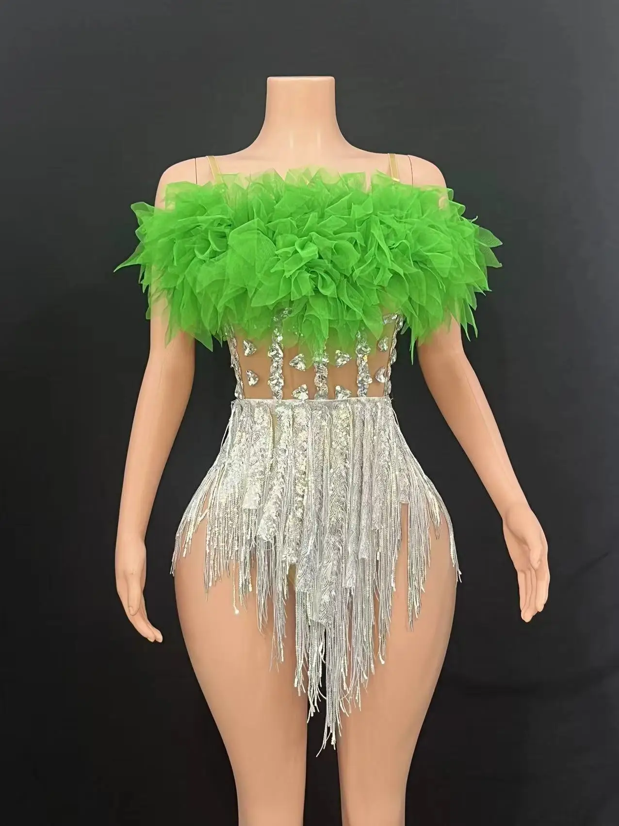 Europäisches und amerikanisches sexy Bühnen-Laufstegkleid, Gaze-Perspektive, Brustumwickel, Hüftrock, Party, Bar, Disco, Tanz, Abendkleid 5