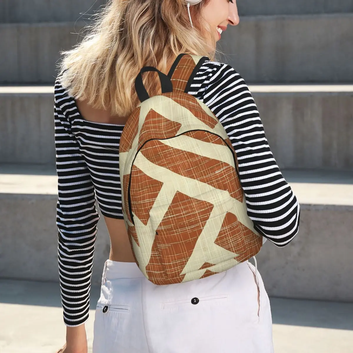 Mochila abstracta de estilo bohemio en tonos tierra, color taupe y crema, mochila de gran capacidad para niños, mochila escolar, bolsos de hombro para hombres y mujeres