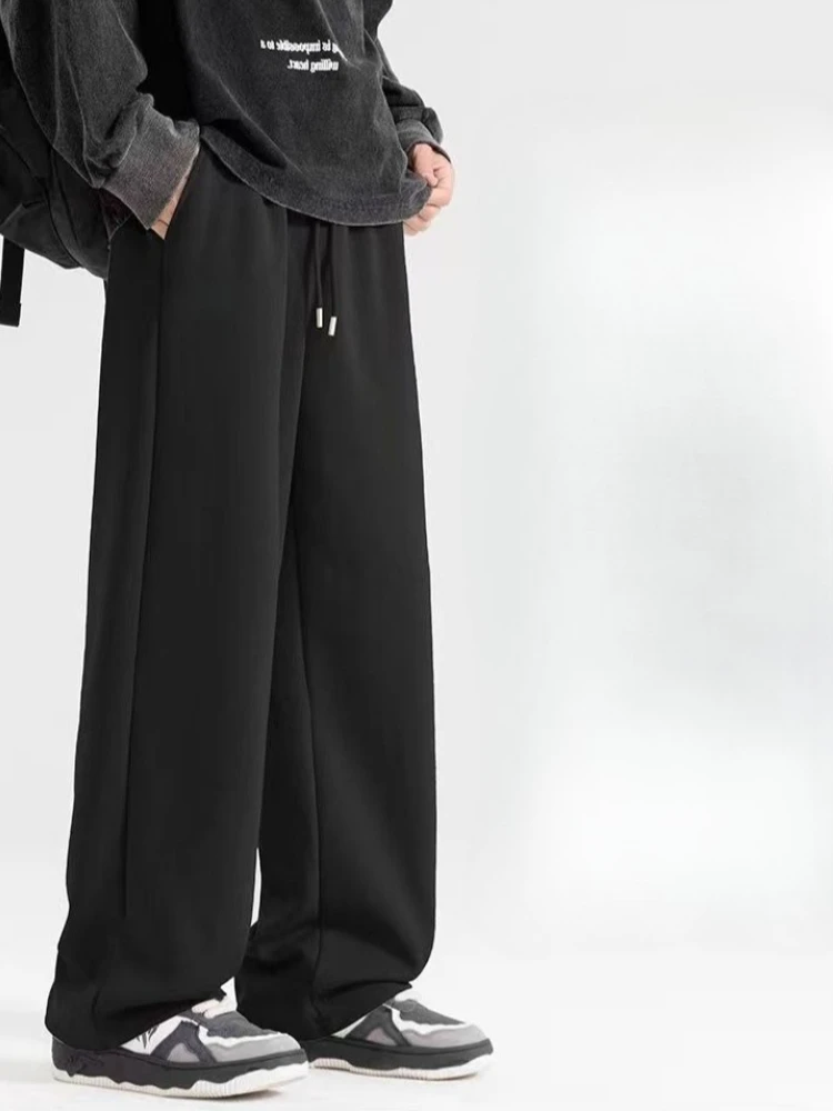 Men Heavyweight Pure Cotton Fleece Sweatpants Autumn Winter Loose Straight Unisex Athletic Trousers