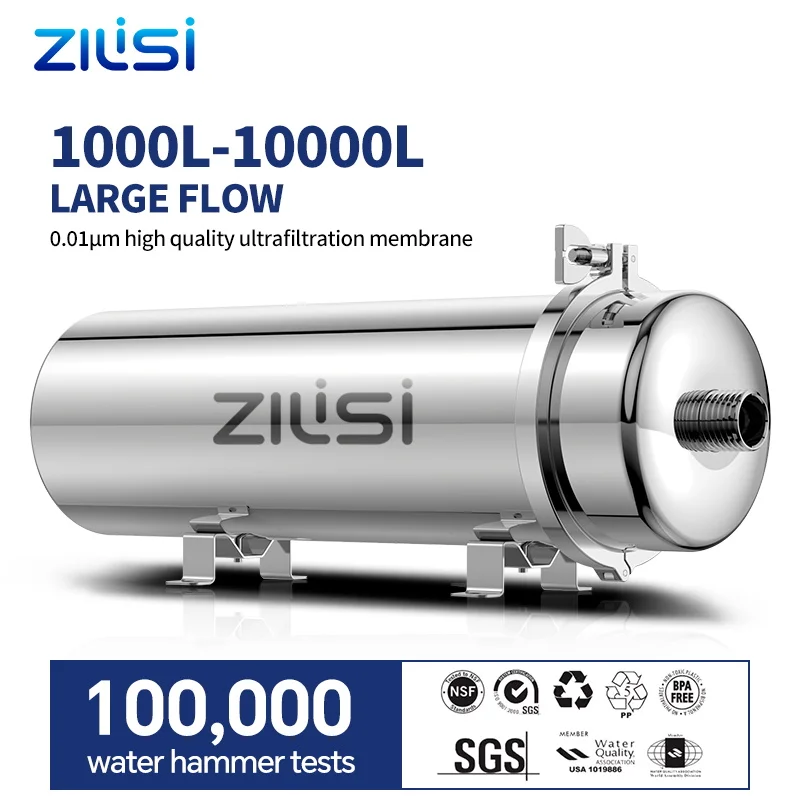 ZILISI Sistema purificador de agua de alto flujo para toda la casa, filtro de agua mineral inoxidable 1000L-3000L, PVDF reutilizable dura exceder 5 años