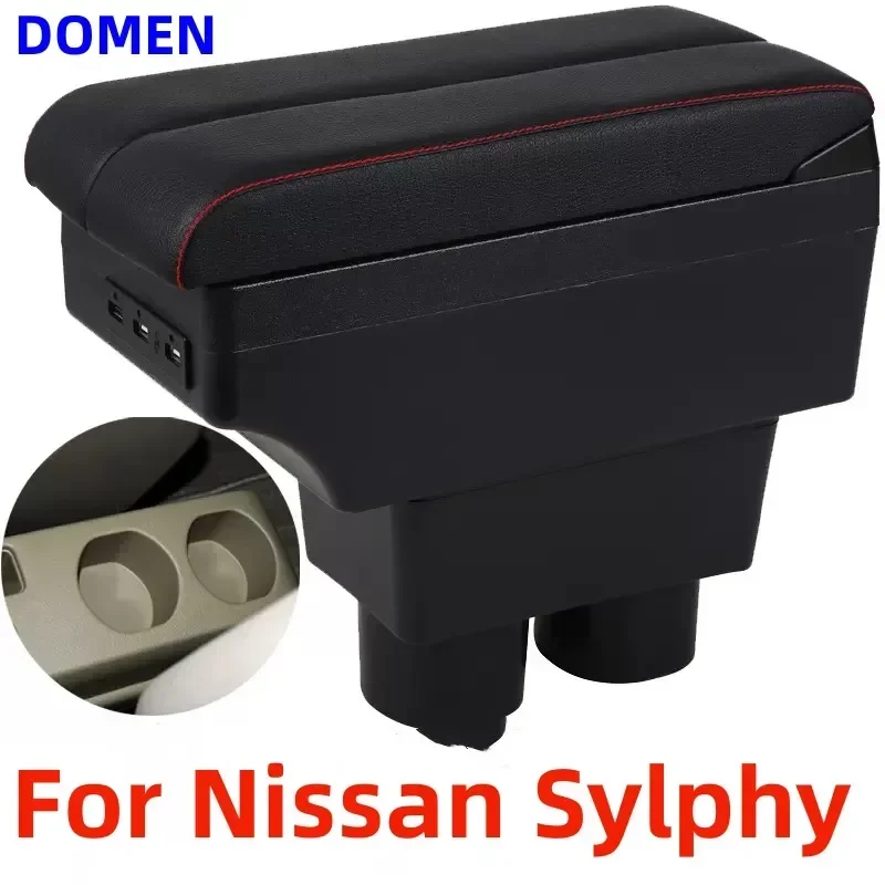 For Nissan Sylphy armrest box for Nissan Tiida car armrestVersa Tiida Latio armrest box USB ashtray auto parts USB Charging