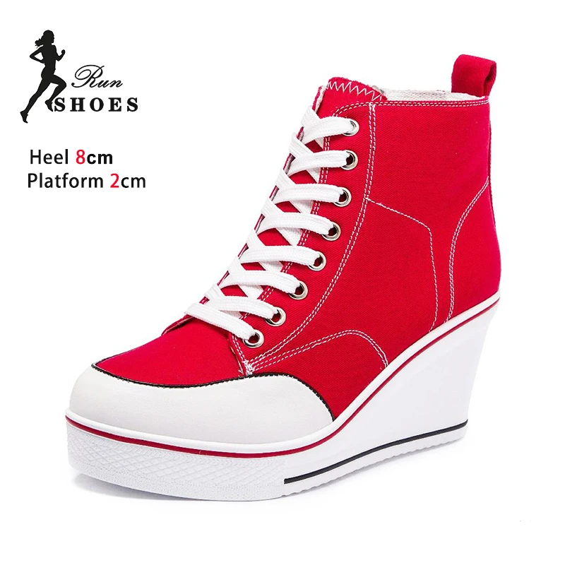 Casual Sneakers Women Platform Wedge Shoes 8CM Height Increasing Canvas Shoe Ankle Side Zip Ladies Sports Footwear Female 35-43