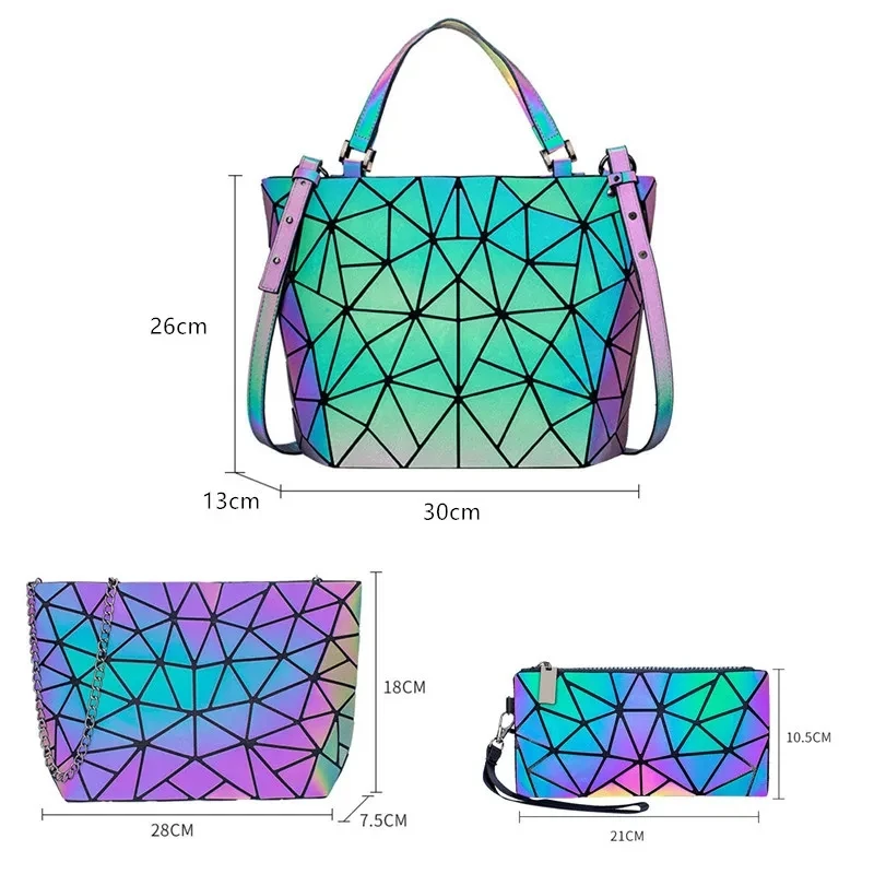 luminous Messenger Bag set handbag fashion holographic geometric tote bag women Shoulder Bag 3pcs 1pcs