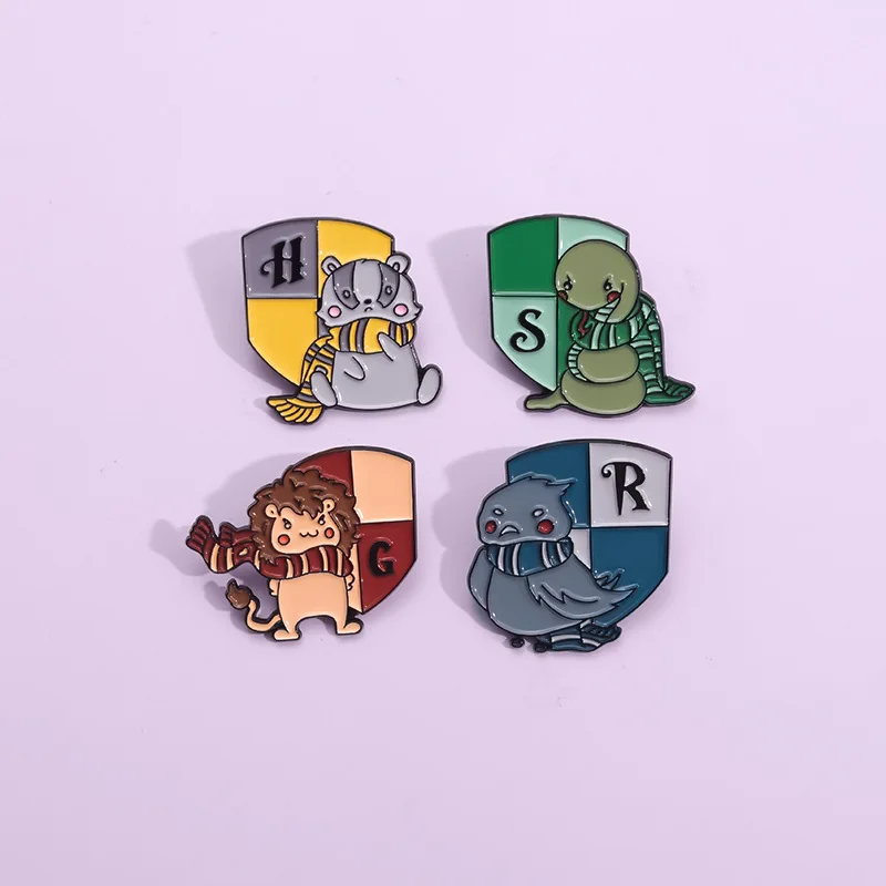 Cartoon Magic School Animal Enamel Pins Cute Eagle Snake Owl Badger Scarf Lapel Badges Wizard Movie Brooch Jewelry Gifts view 3