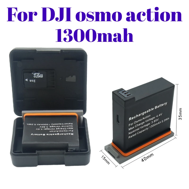 

Долговечный аккумулятор для DJI Osmo Action 1300 мАч, водонепроницаемый и морозостойкий для приключений на открытом воздухе, сменные аксессуары для видеоблогов