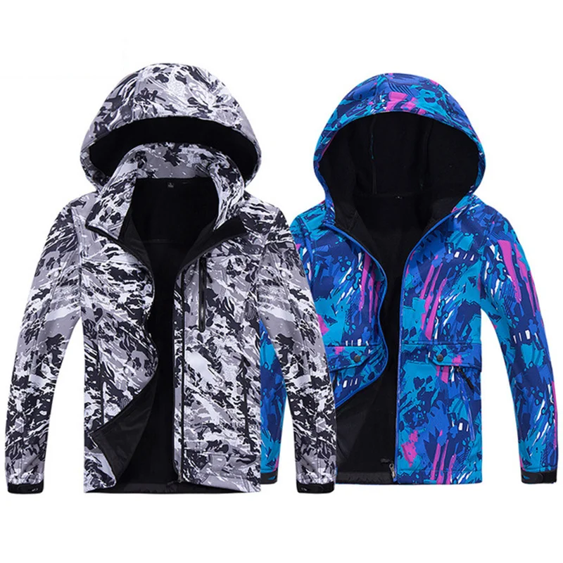 Men Women Outdoor Winter Softshell Camo Jackets Plus Velvet Windproof Waterproof Thermal Windbreaker Climbing Skiing Hiking Coat