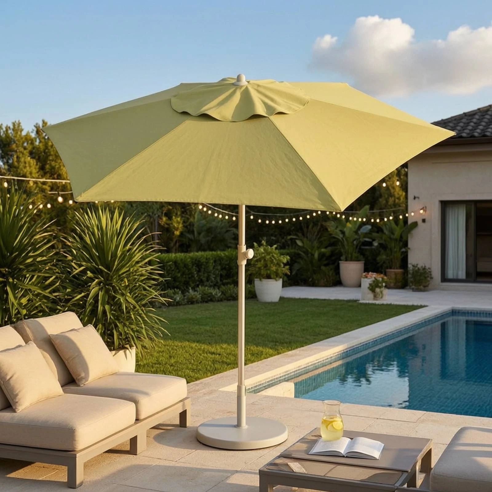 Garden Umbrella with Metal Pole Sun-Blocking Sunshade Umbrella with Black Coating Three-Layer Resistant for Homeowners, Patio