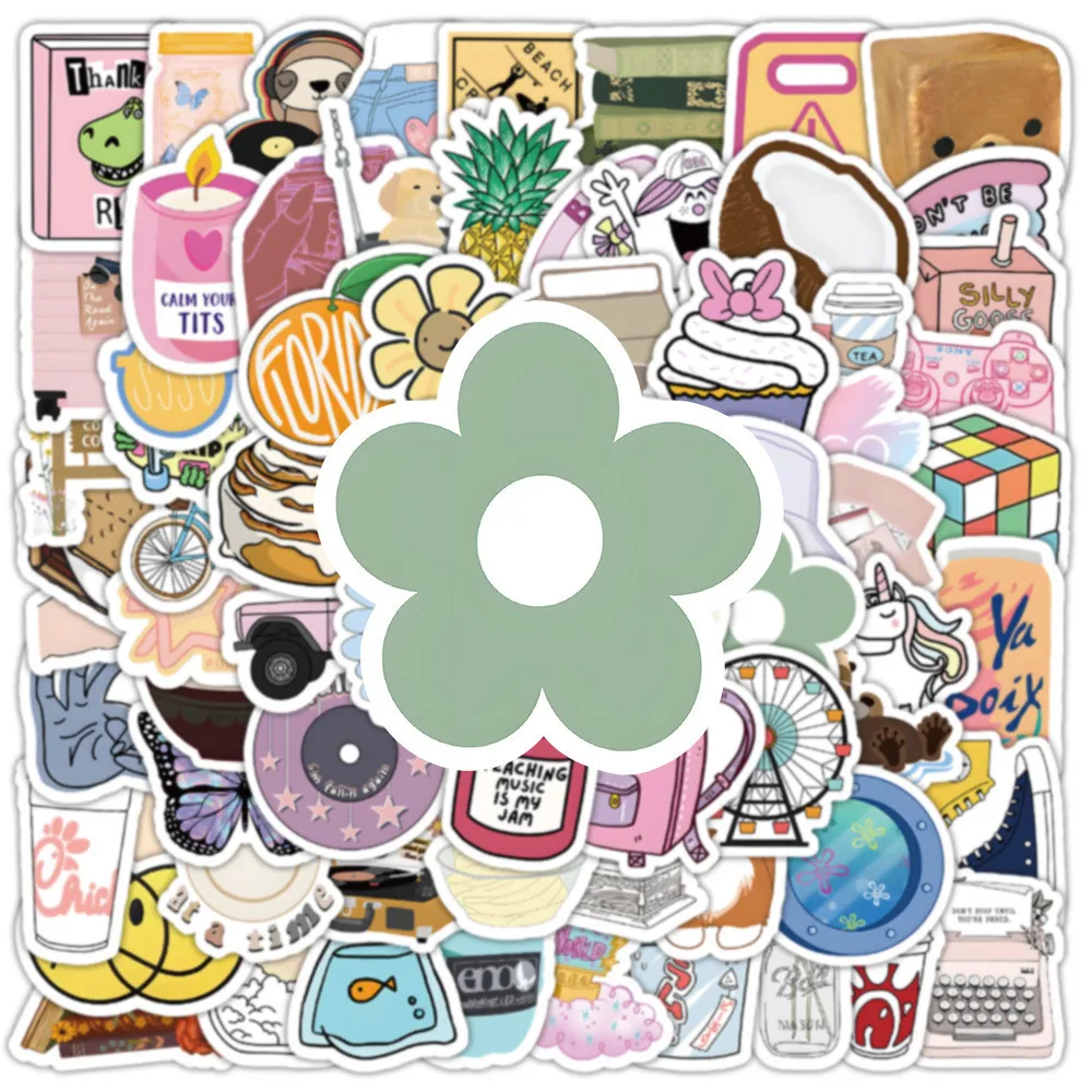 100PCS Cute and Fresh Small Items Waterproof Graffiti Stickers for Helmet Bicycle Hand Account Pencil Case Decals