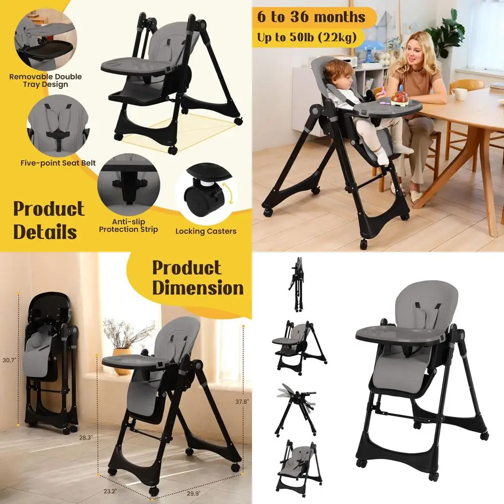 

All-in-One Adjustable High Chair for Babies to Toddlers, 0-3 Years, Easy Clean with Detachable Tray, Gray