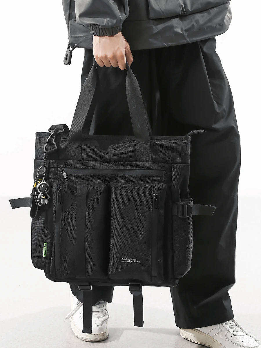 Street Style Single Shoulder Backpack for Men Handheld School Bag Tutoring Class Bag Soft Handle No Waterproof Oxford Cloth