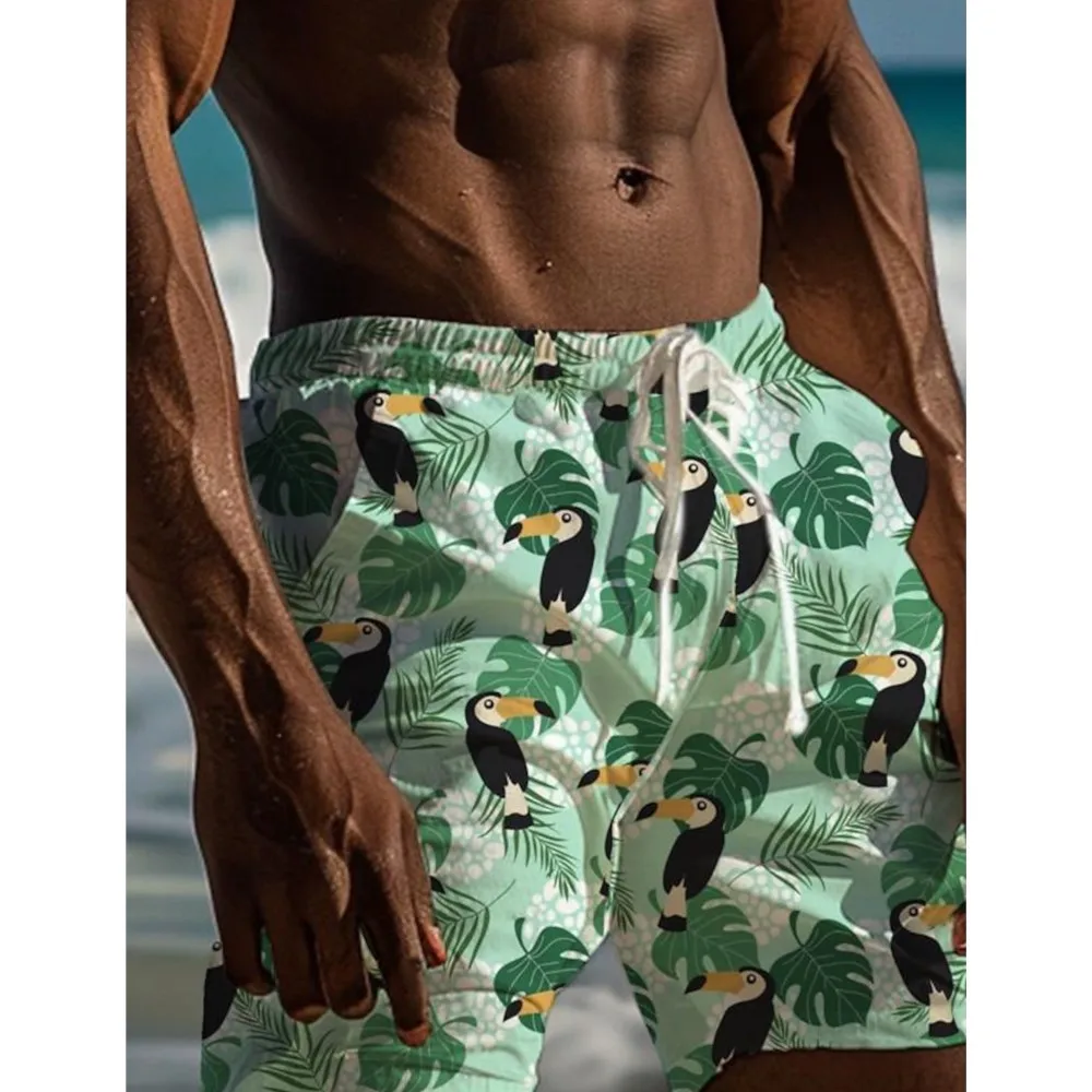 Summer Hawaiian Style Men's Resort 3D Printed Board Shorts Swim Trunks Elastic Waist Drawstring Aloha Holiday Beach