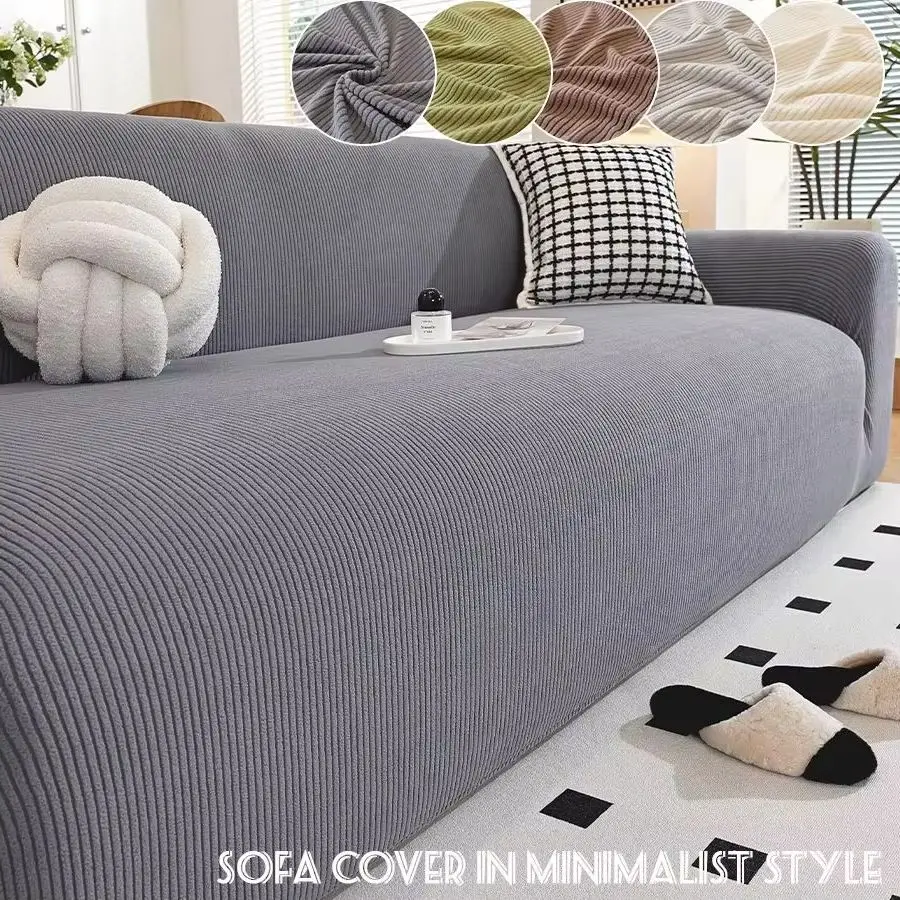 High Elastic Striped Solid Color Sofa Cover Full-Coverage Couch Protector Removable Machine Washable Dustproof Slipcover for Hom