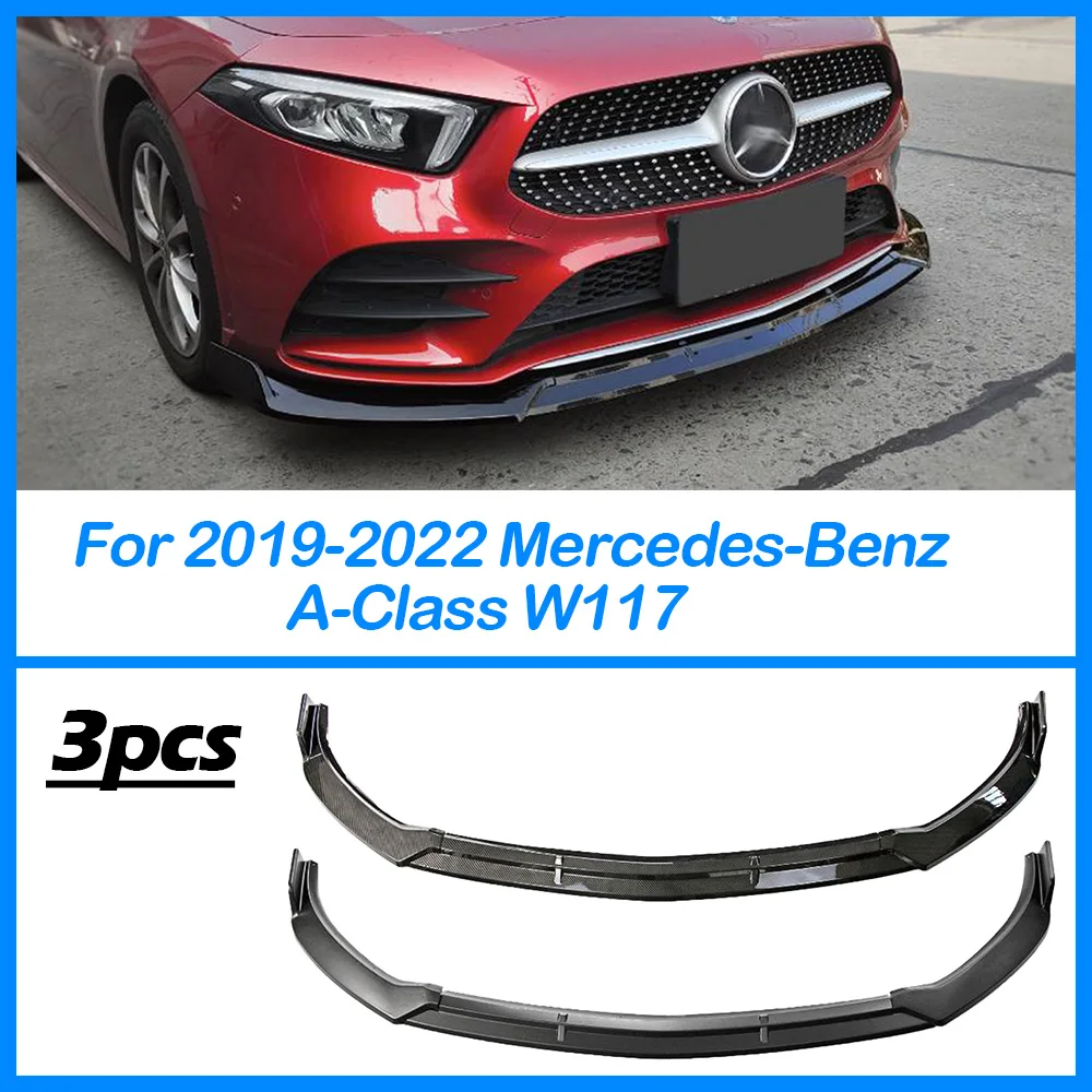 

Для Mercedes-Benz A-Class W117 2019-2022, глянцевый черный корпус из АБС-пластика, комплект для переднего бампера, кузова, спойлер, сплиттер, передний диффузор для подбородка