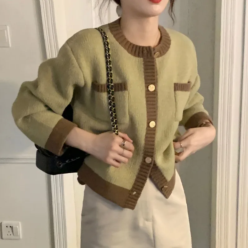 

Sweater Women Autumn Cardigan Feminino Knitwear Korean Solid Coat Clothing Crop Top 2022 Thick Cardigans Winter Vintage Knitted