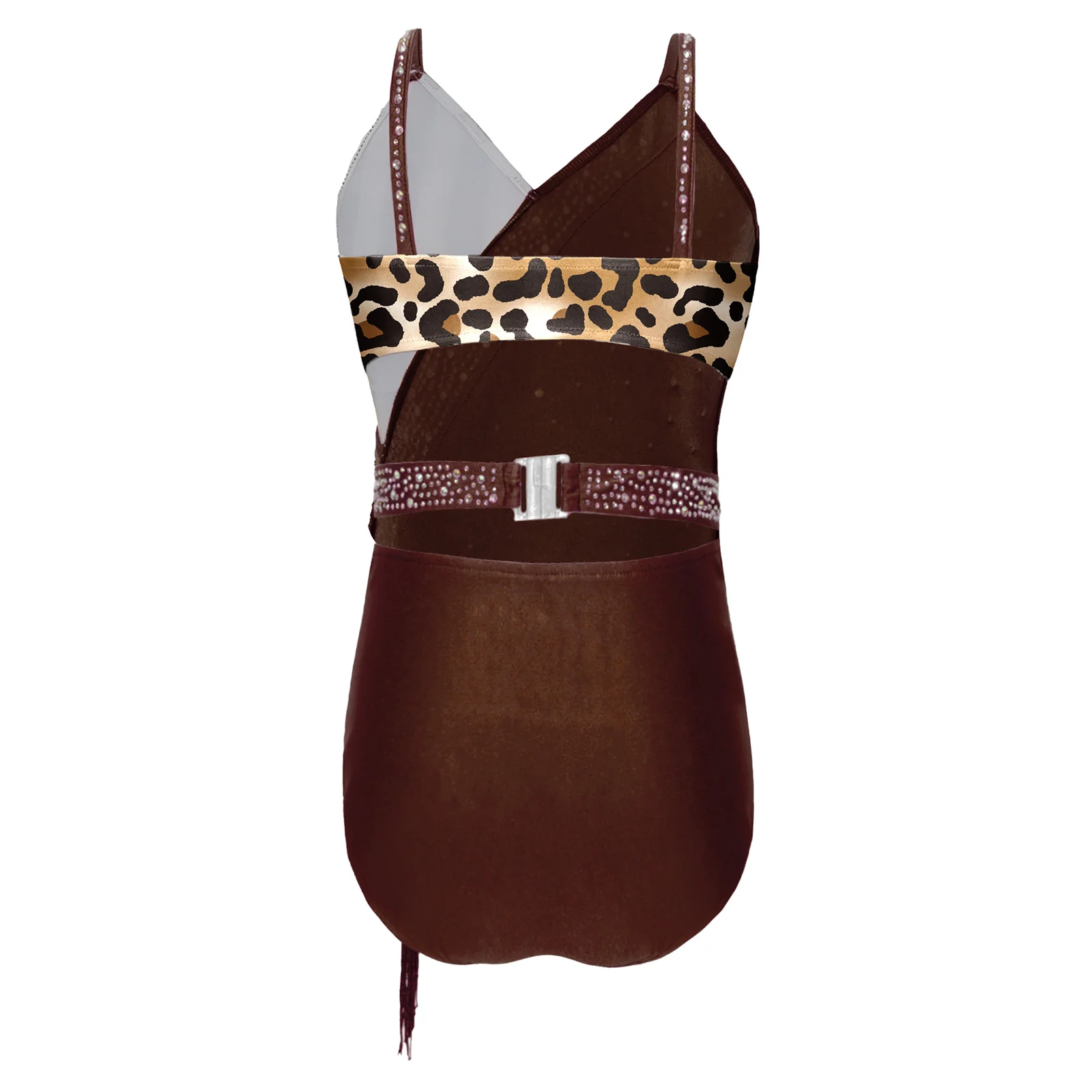 Kinder Mädchen Gymnastik- und Latein-Tanzanzüge, V-Ausschnitt Bodysuit mit Strass und Quasten, Dreieckiger Jumpsuit, Tanzkleidung – Detail 8