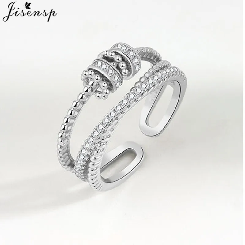 Simple Metal Beads Fidget Rotating Rings for Women Men Rotate Freely Anti Stress Anxiety Ring Spiral Round Ball Rotate Jewlery image 2