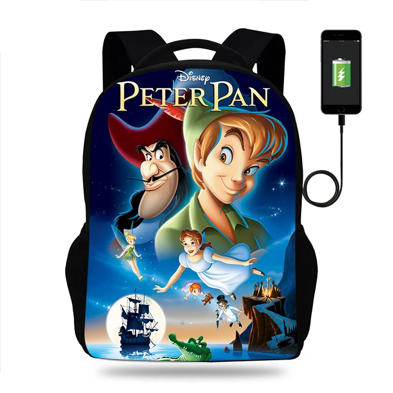 Imagem -02 - Disney Mochila Peter Pan para Menino e Menina Mochila Bolsa de Viagem Usb para Adolescente Moda