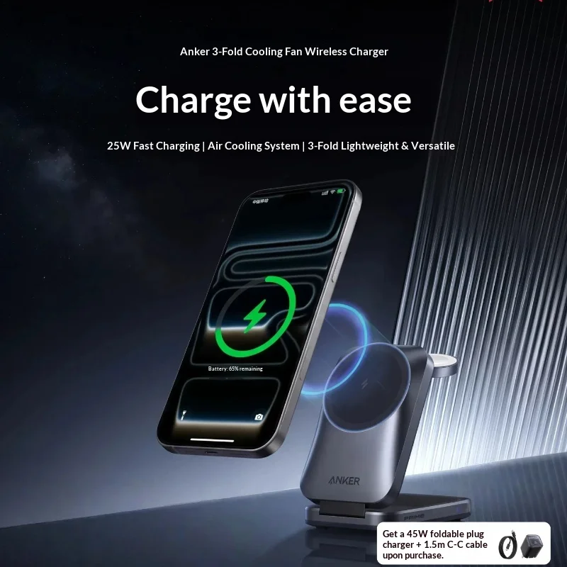 Anker Prime Magnetic Wireless Charger 25w Max Fast Charging Air Cooled 3 In 1 Foldable For Phone Intelligence Watch Earbuds