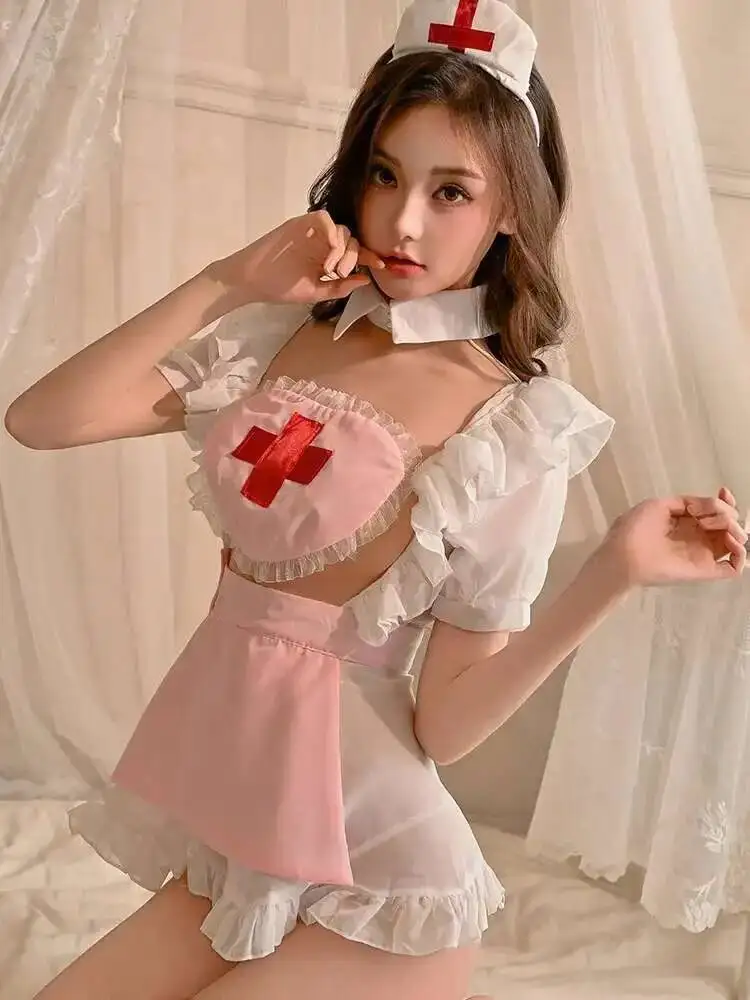 スクエア2025セクシーネックレースメッシュシースルー半袖スイートメイド服ワンピース女性用ウエストシェイプスリムAラインショートドレス1AG8