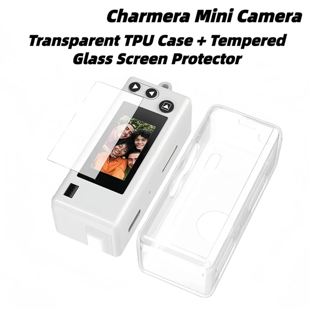 A99X New Protective Kit for Charmera Mini Cameras 2 in 1 Set with TPU Case Tempered Glass Screen Protector