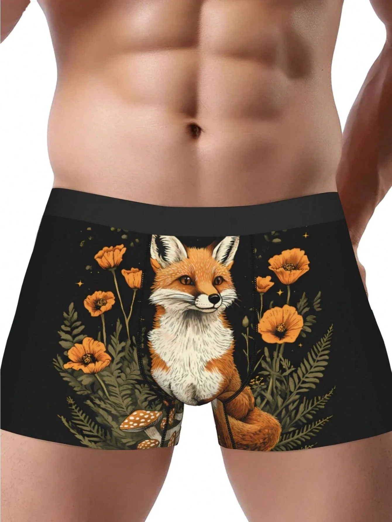 

Mens Boxer Briefs Fox Floral Print 100% Polyester Soft Breathable Underwear
