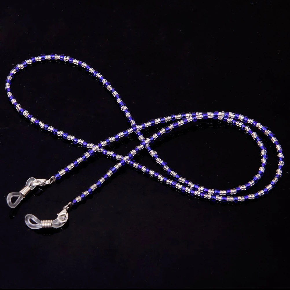 

60cm Eyeglass Chain Beaded Neck Holder Clear Blue Crystal Glasses Accessory Strong Cable Adjustable Grips Silver Coils