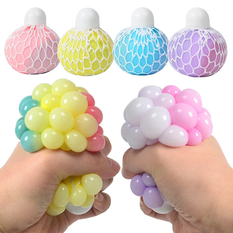 2024 New 6CM Colored Flour Grape Ball Tennis Ball Decompression Squeeze Fingertip Toy TPR Wet Soft Pressure Ball Adult Kids Gift