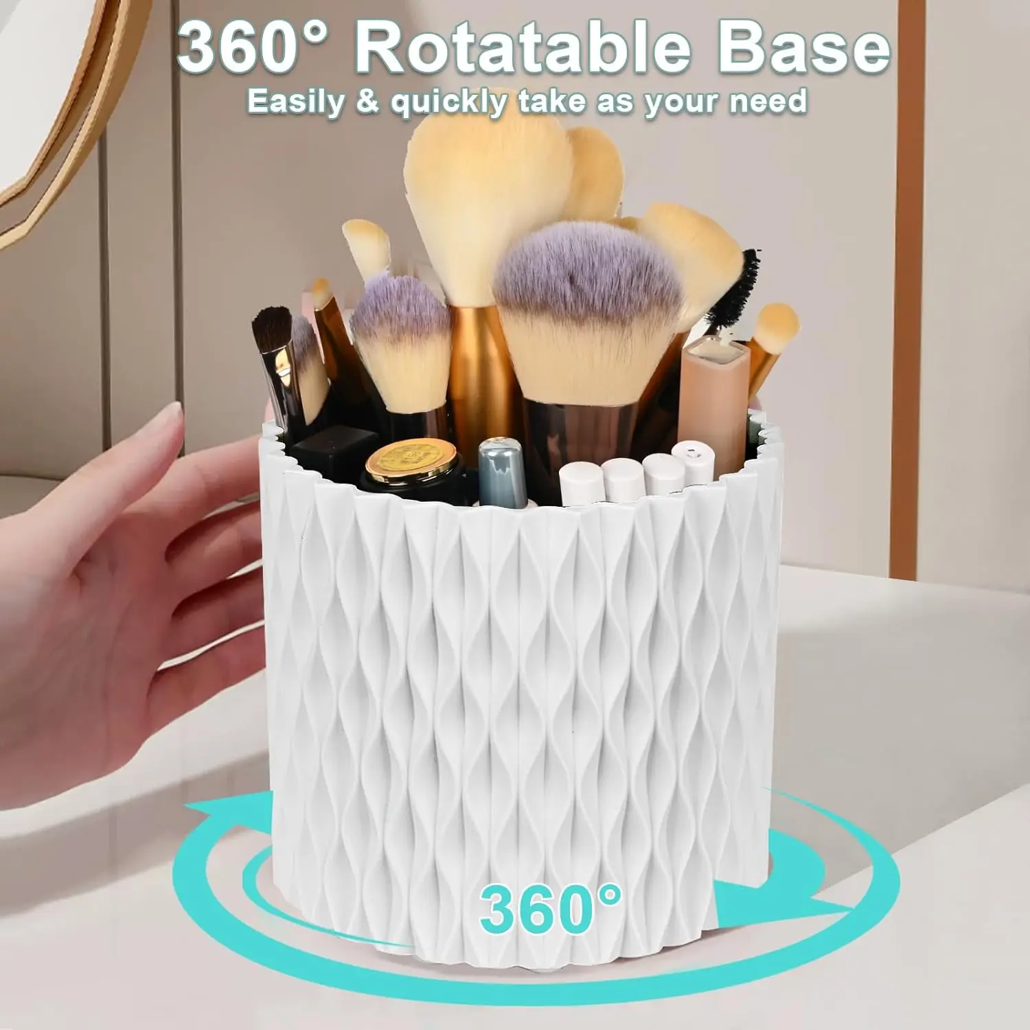 360 Rotating Makeup Organizer Desktop Cosmetic Storage Box Multi-Functional Makeup Brushes Pen Holder for Bathroom Vanity Office