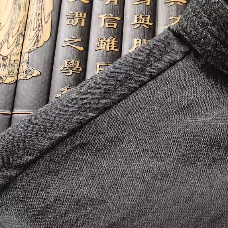 بدلة تانغ للرجال في منتصف العمر أبي تاي تشي زي الربيع الصيف الحرير الجليدي قميص طويل الأكمام التطريز التقليدي ملابس المسنين