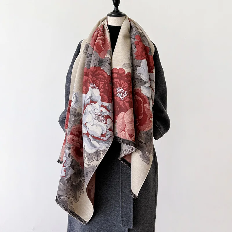 2024 Flower Fashion Luxury Designer Winter Ourdoor Women Scarf Floral Cashmere Thicken Warm Shawl Pashmina Scarves Female Wrap