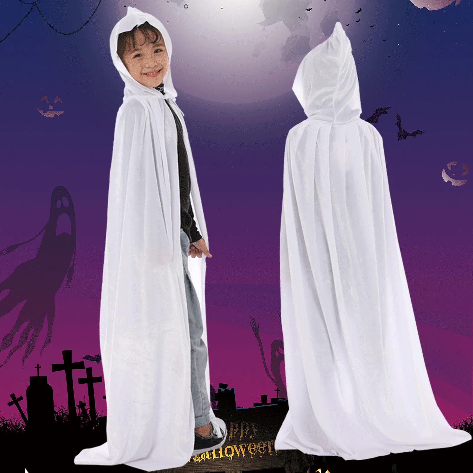 Halloween Adult Kids Witch Cloak Cape Hooded Cosplay Costume Death Cloak Carnival Party Halloween Long Cape 8 Colors 2024