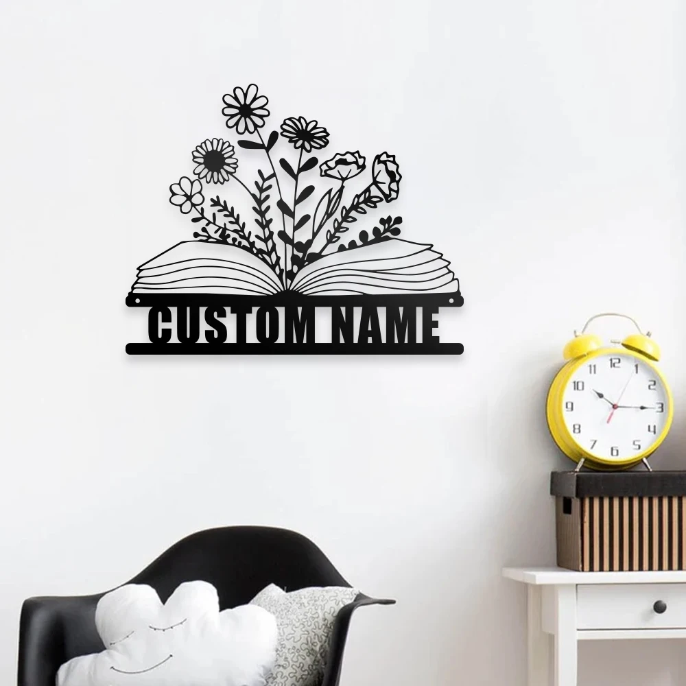 

1pc flowers books artistical Custom Name Iron Wall Signs Metal Wall Plaque For Kids Rooms Home Decor