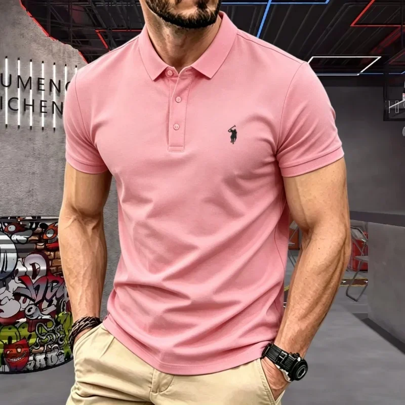 100% reine Baumwolle, hochwertiges Marken-Herren-Poloshirt mit kurzen Ärmeln, Sommer 2026, luxuriöses Mode-Golf-Oberteil mit Pony-Stickerei, lässiges T-Shirt – Detail 12