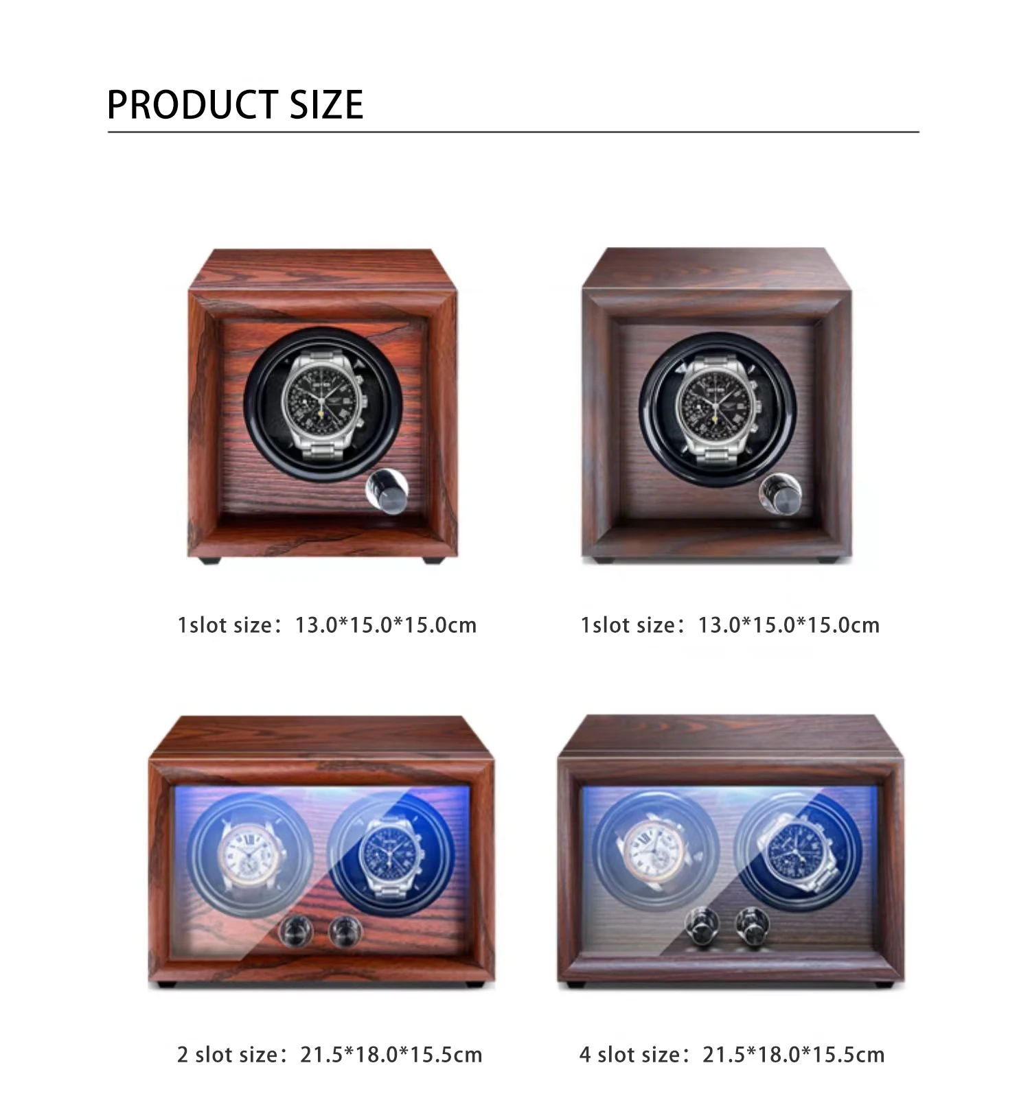 Mechanical Automatic Watch Winder Luxury Wood Watch Box Battery Installable With LED Light And Lid Sensor Watches Storage Box