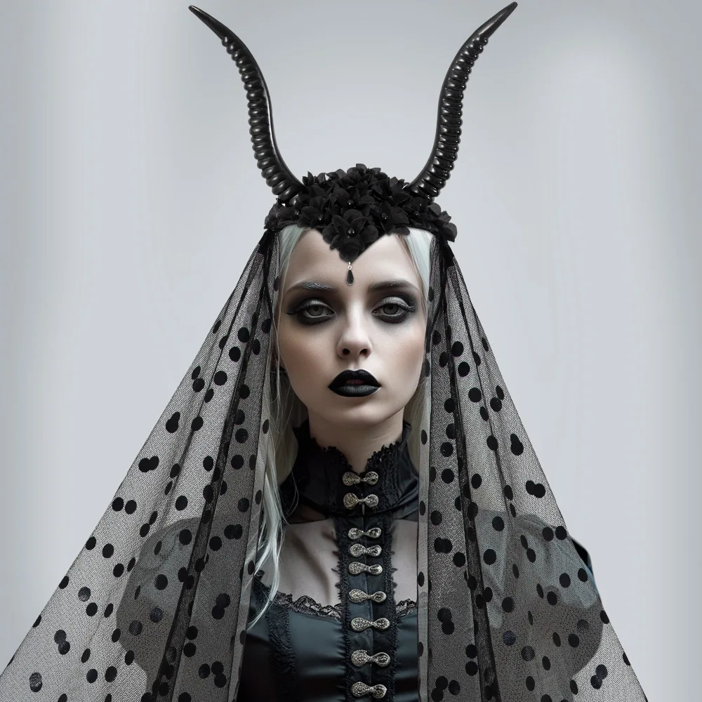 Rainha gótica halloween malha chifre acessório de cabelo festa escura dança desempenho traje prop bruxa com tema celebração cosplay
