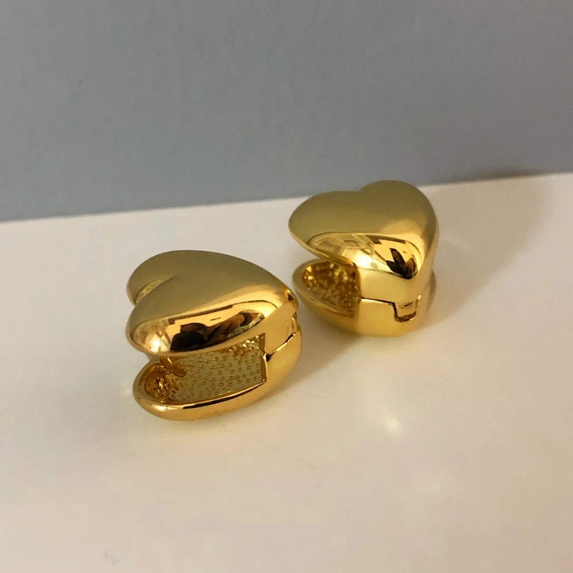 Brass Heart Stud  Earrings Women Jewelry Party Boho T Show Gown Runway Rare Korean Japan Trendy
