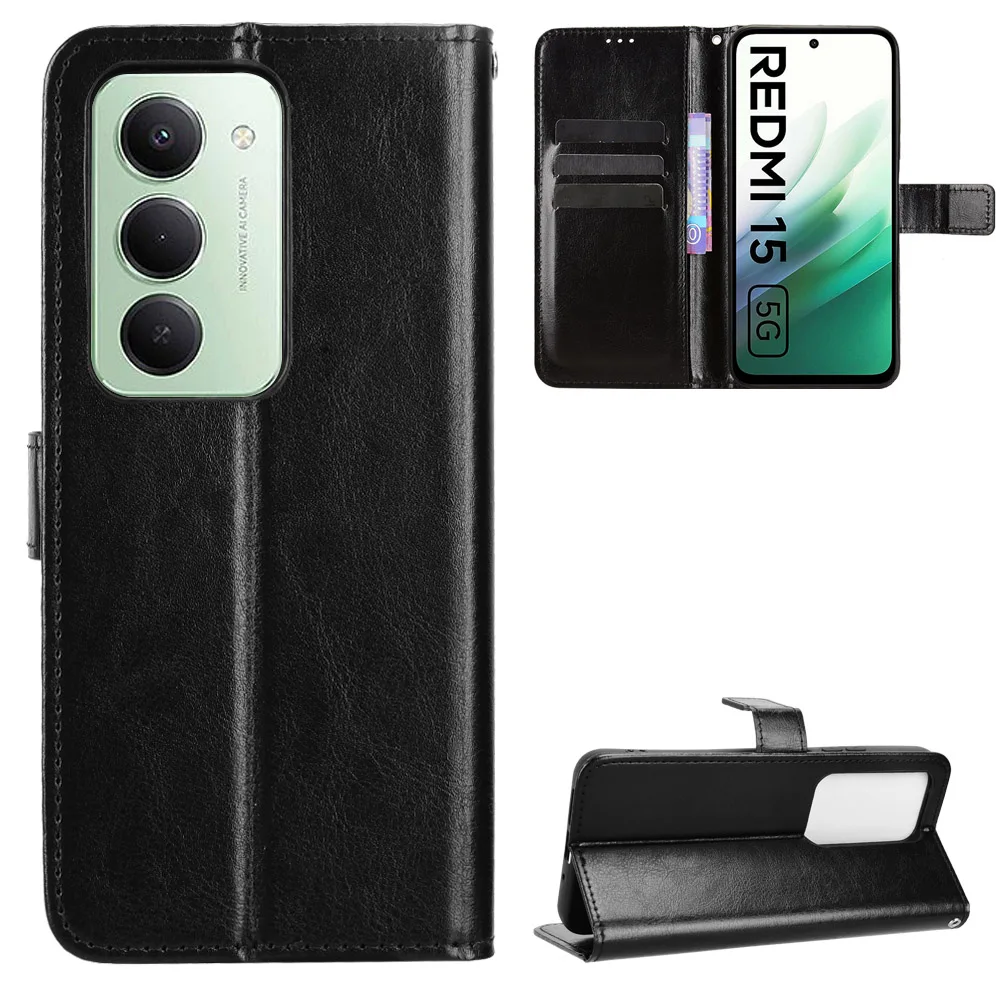 ل Xiaomi Redmi 15 5G حافظة فاخرة محفظة من جلد PU الحبل حامل حافظة ل Xiaomi Redmi 15 Redmi15 أكياس الهاتف