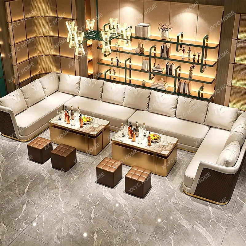 Sofa card seat custom corner L-shaped high-end private club sofa coffee table combination